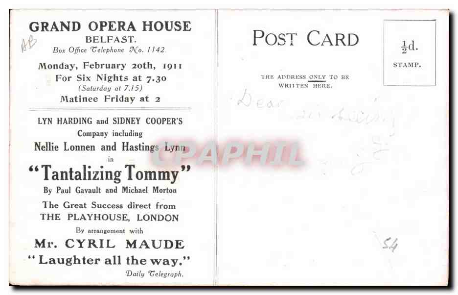 Tantalizing Tommy — Spectacle au Grand Opera House Belfast — éditeur non visible — Verso