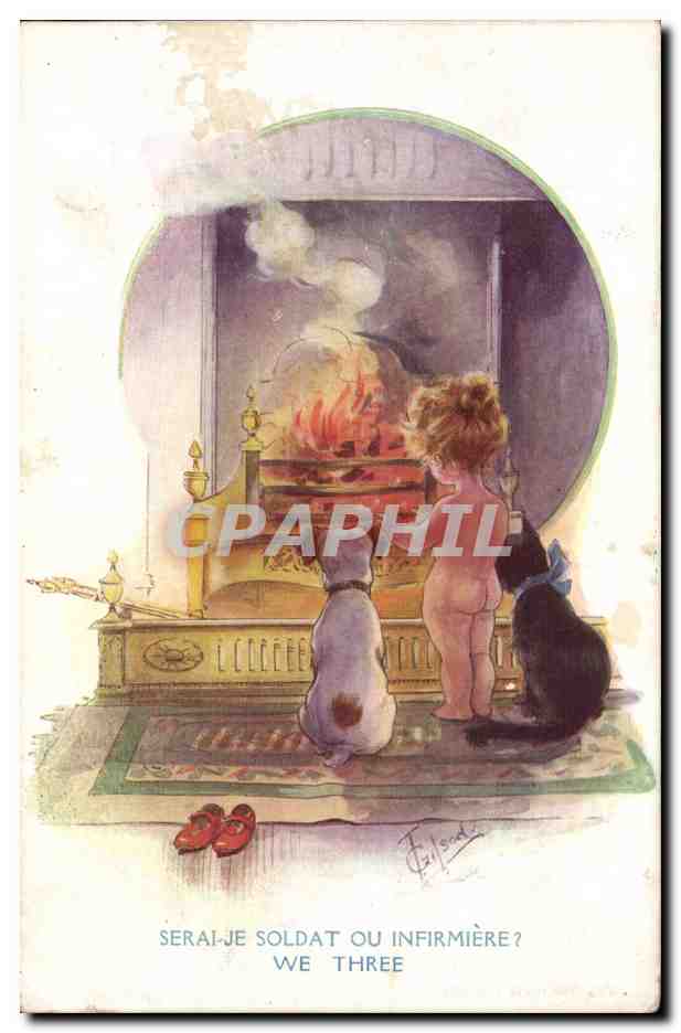 CPA Chien Chiens Chiot Serai je soldat ou infirmiere
