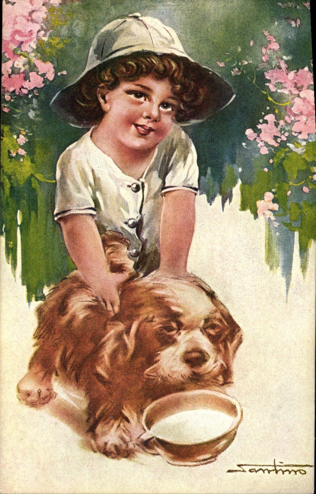 Enfant sur un chien — scène bucolique — Santimo
