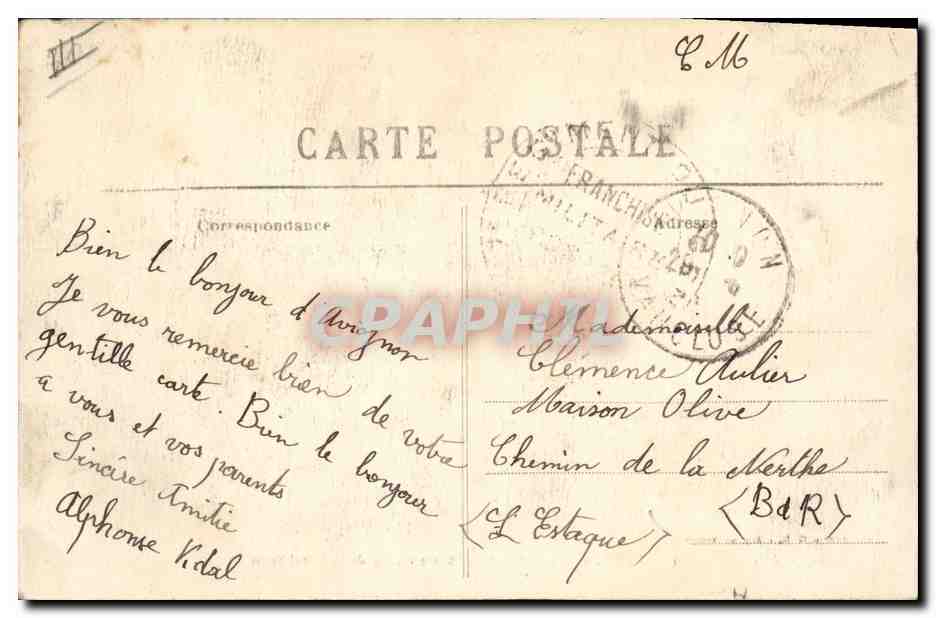 CPA Militaria Avingon Caserne du 7eme Genie Cours de la Republique  — Rückseite