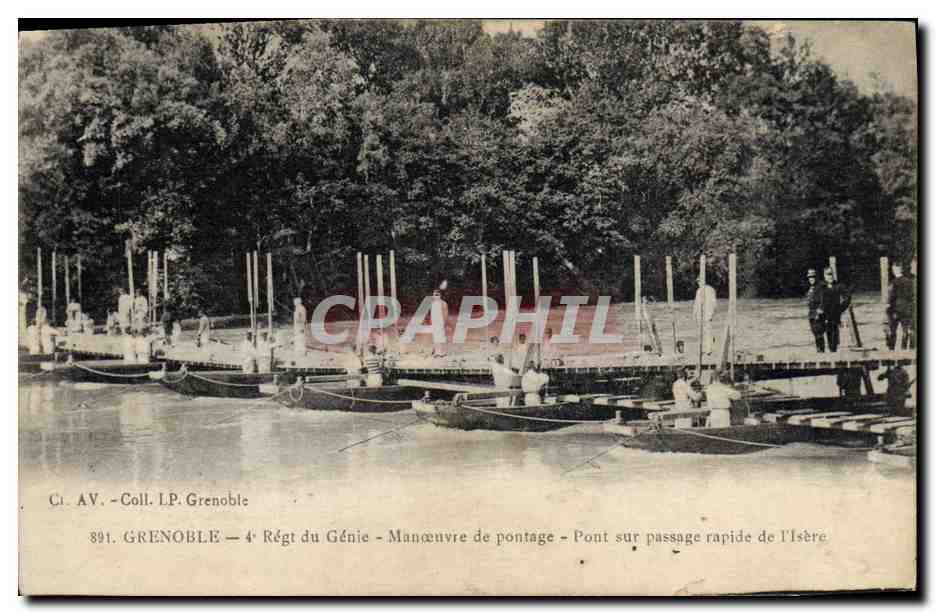 Grenoble — 4e Régiment du Génie — Manœuvre de pontage — Pont sur passage rapide de l'Isère