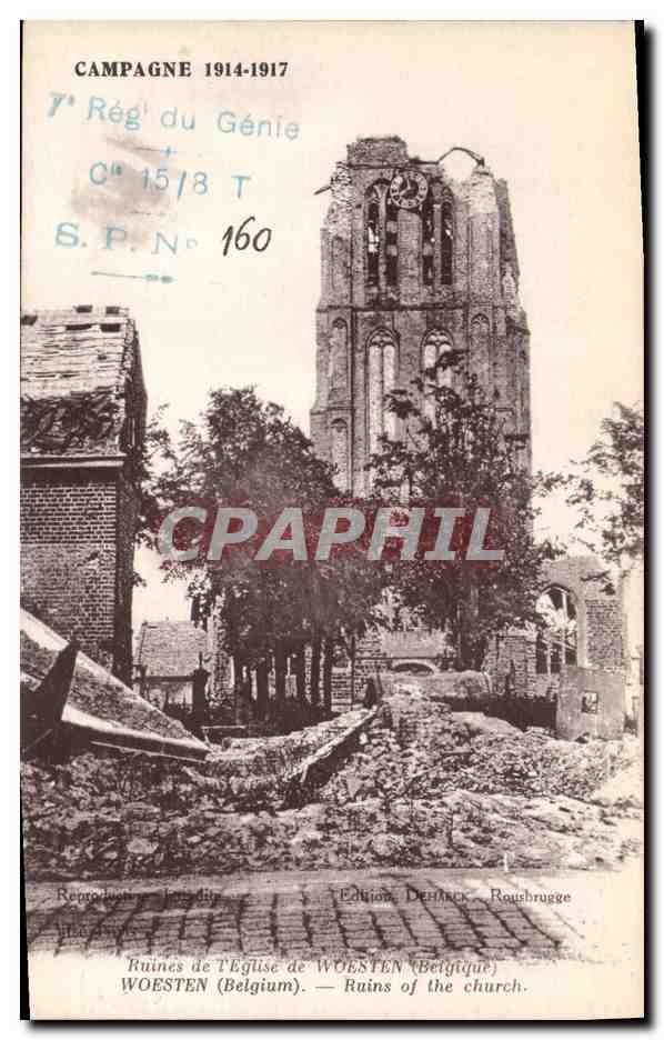 Ruines de l'Église de WOESTEN (Belgique) — 7e Régiment du Génie — Édition DETHICK, Roubrugge