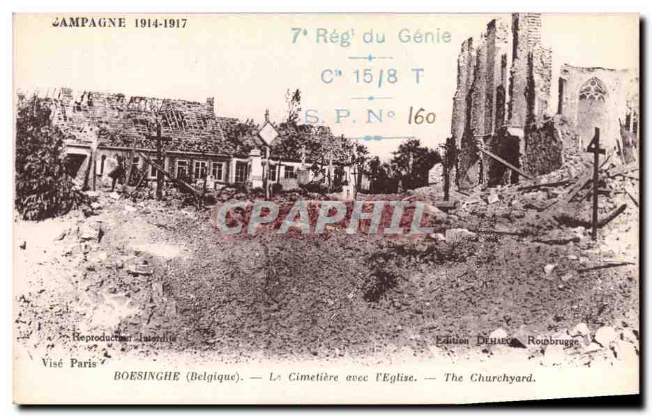 Boesinghe (Bélgica) — El Cementerio con la Iglesia — 7º Regimiento de Ingenieros