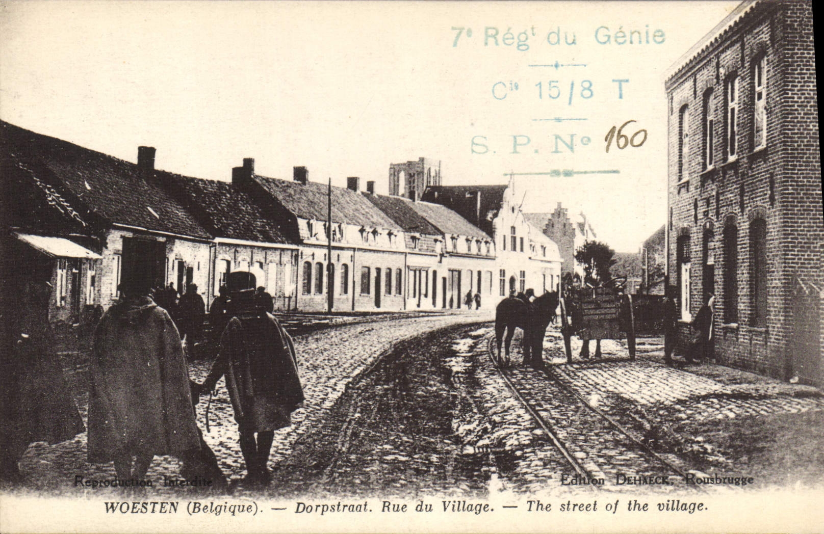 WOESTEN (Bélgica) — Dorpstraat. Rue du Village. — The street of the village. — 7° Regimiento de Ingenieros, Rousbrugge