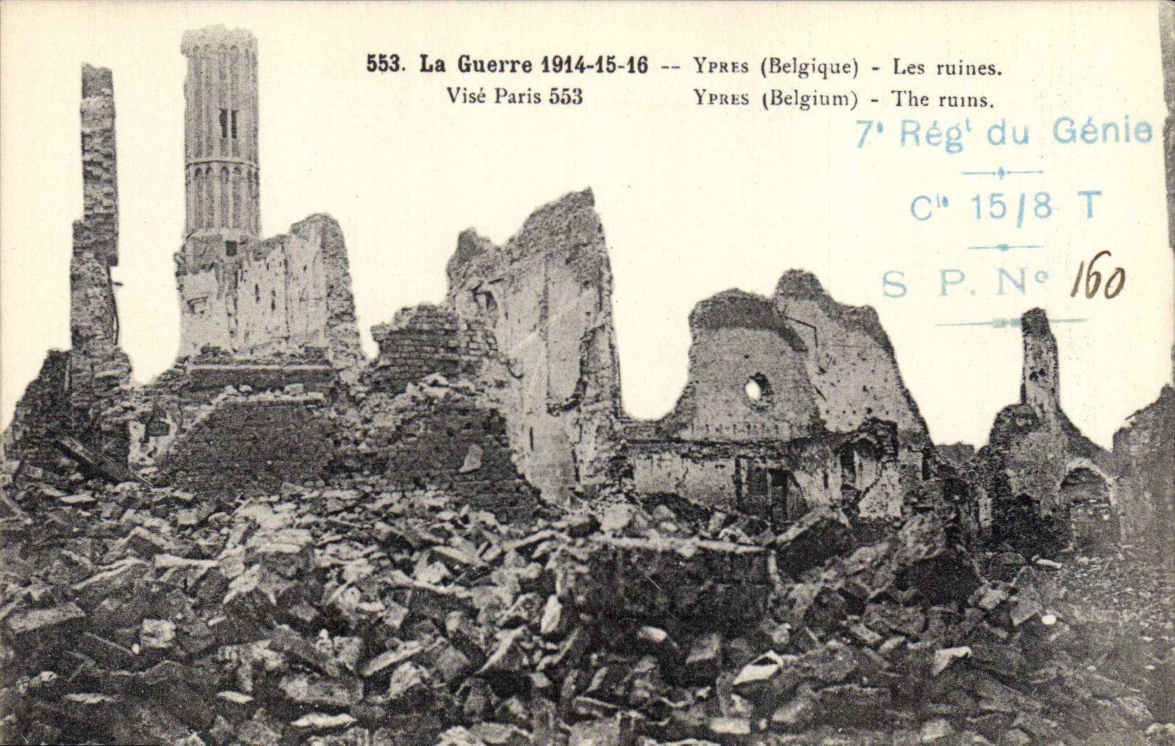 CPA Militaria Ypres Les ruines 7eme rgt de Genie 