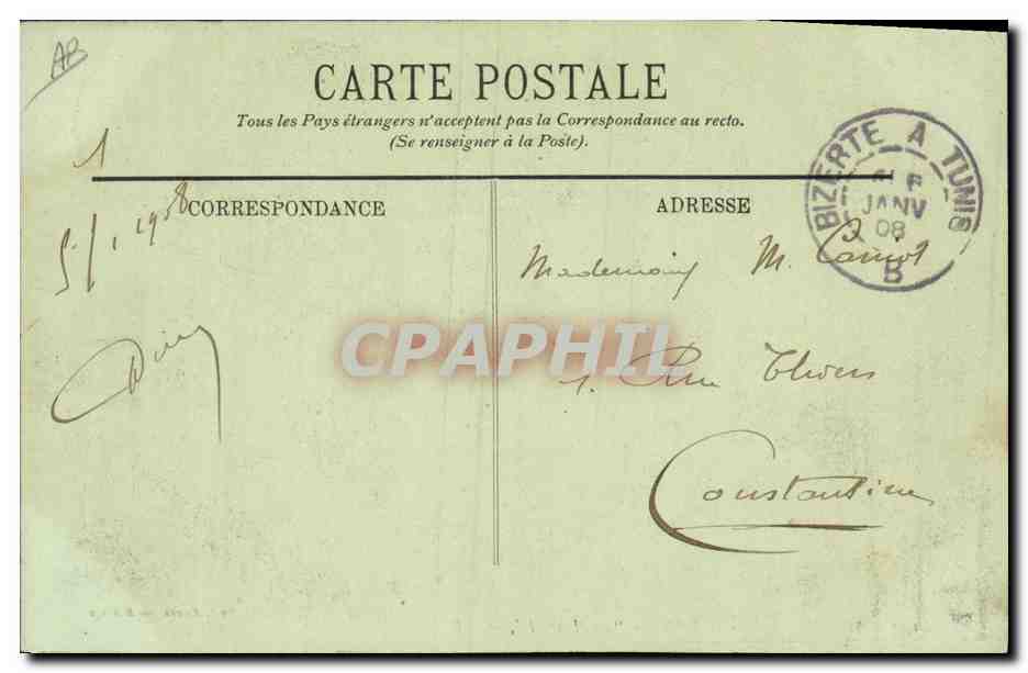 Le Henri IV — LL. — Marine de Guerre — Cell. Fages — Bizerte — Verso