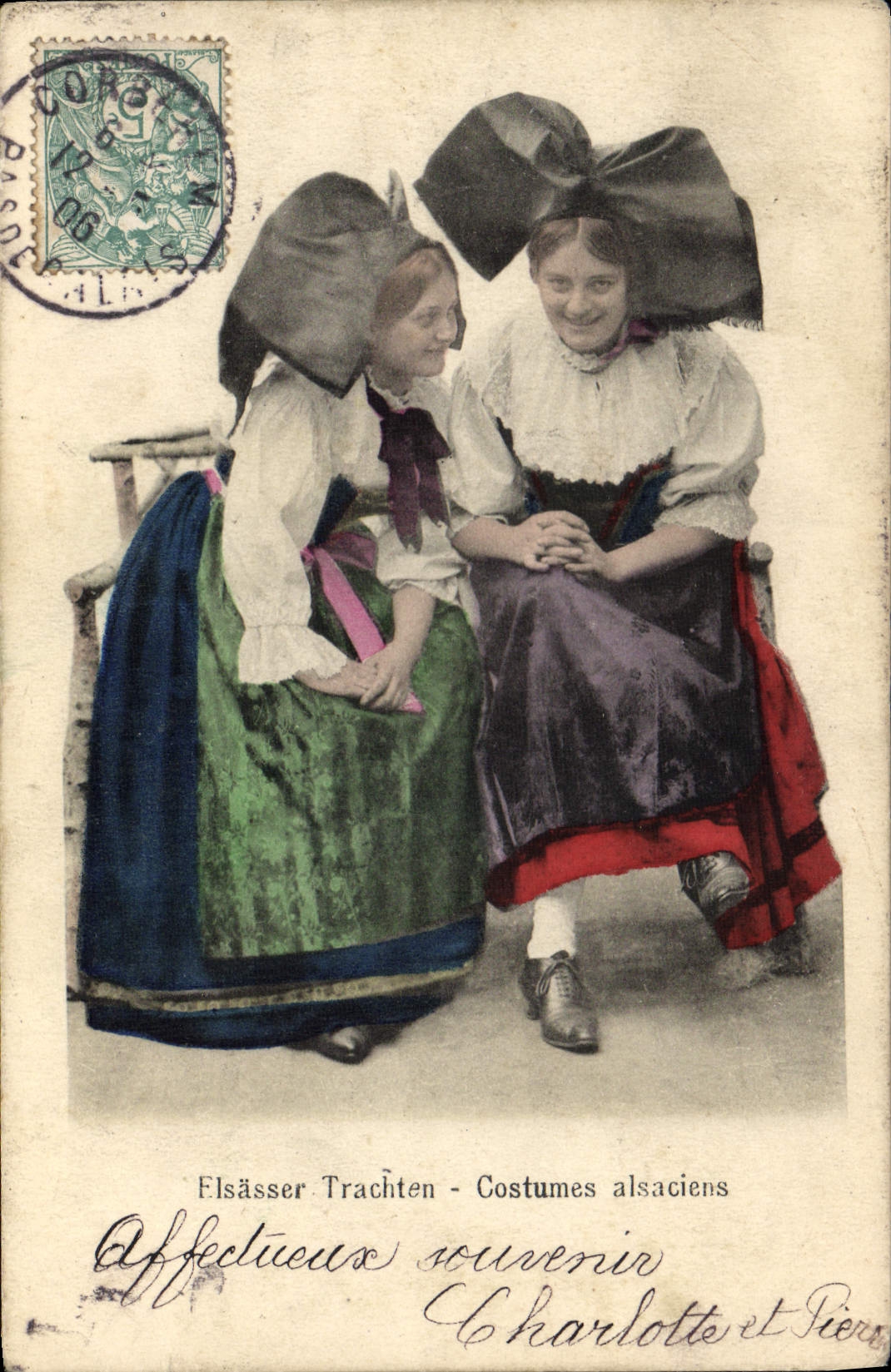 CPA Folklore Alsace Costumes Alsaciens
