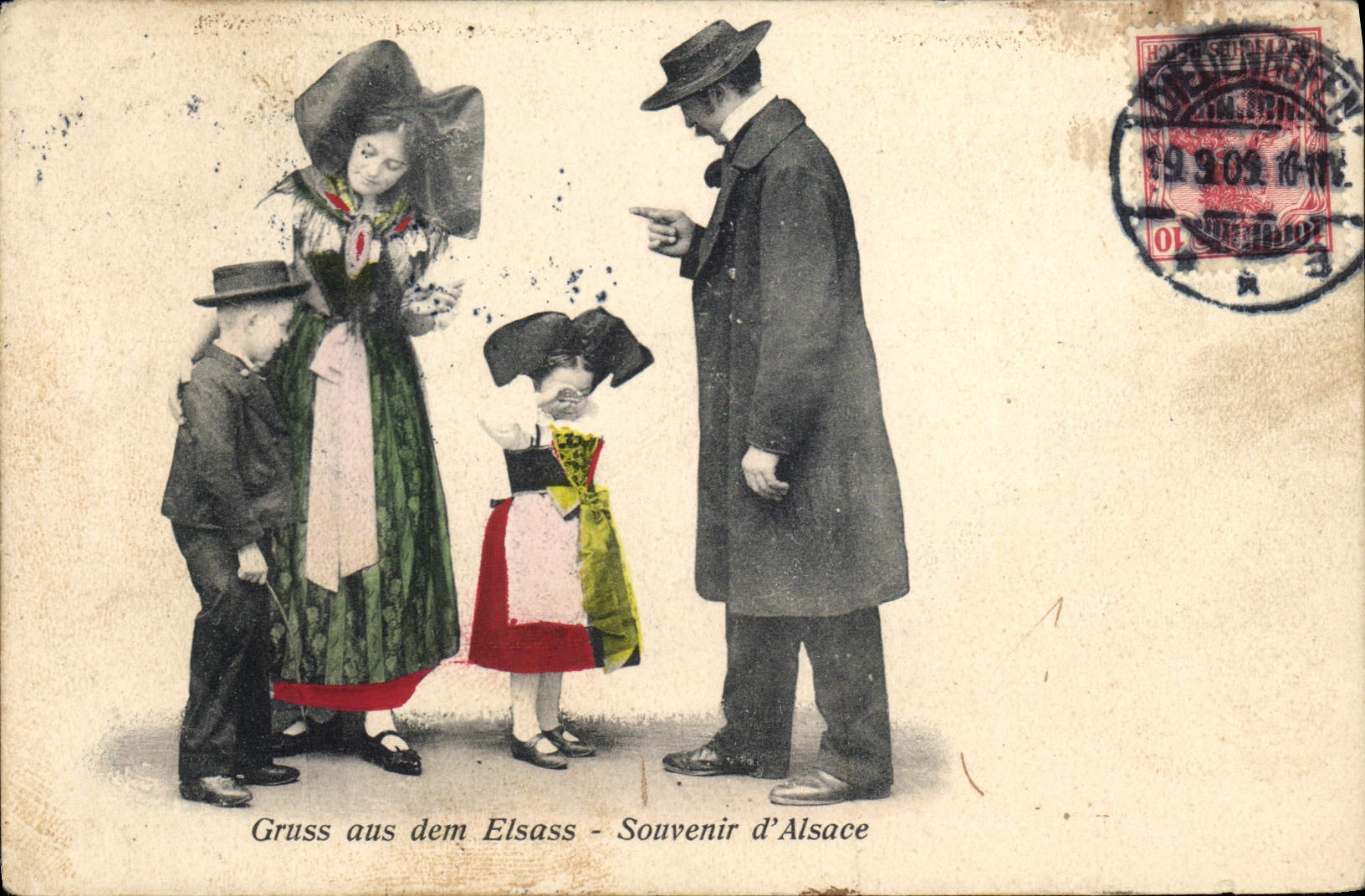 CPA Folklore Alsace Femme Enfant