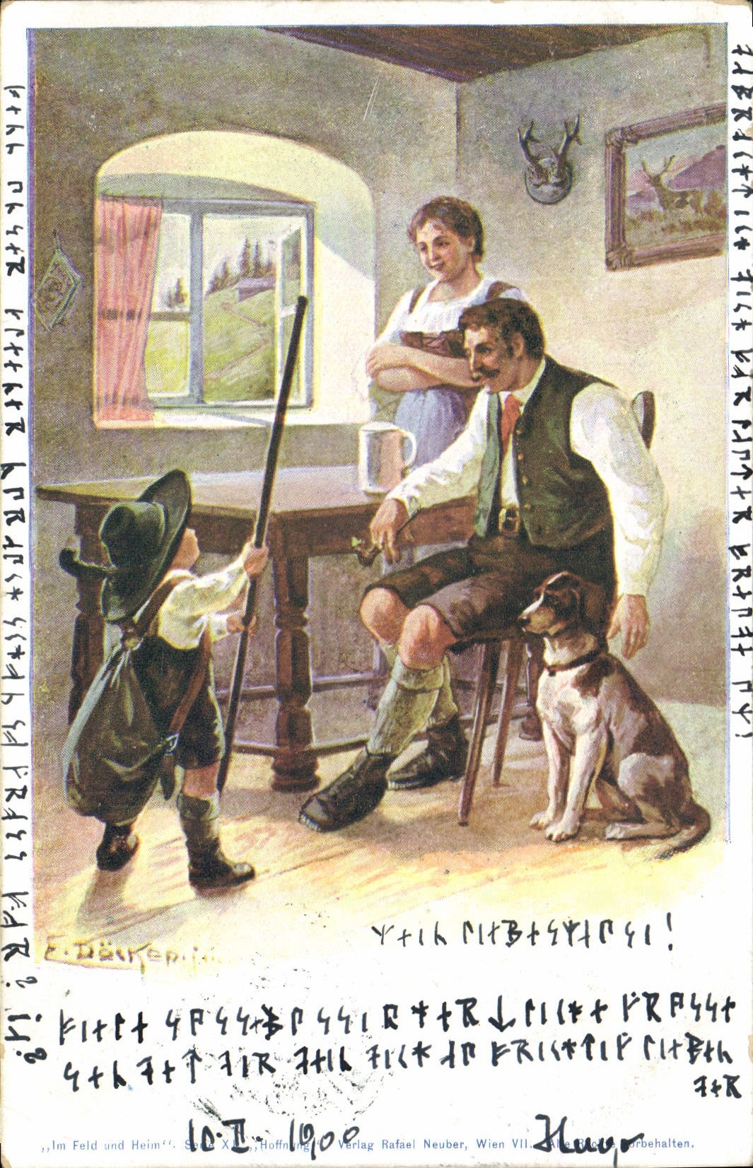 CPA Fantaisie Illustrateur Femme Enfant Chien 