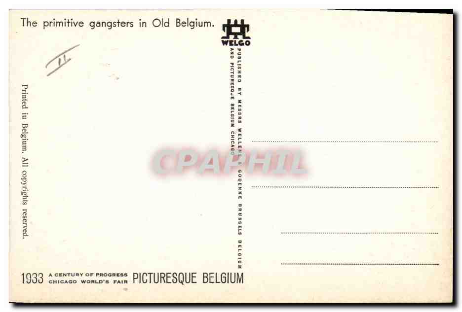 CPA Fantaisie Illustrateur The primitive gangsters in Old Belgium Chicago — Rückseite