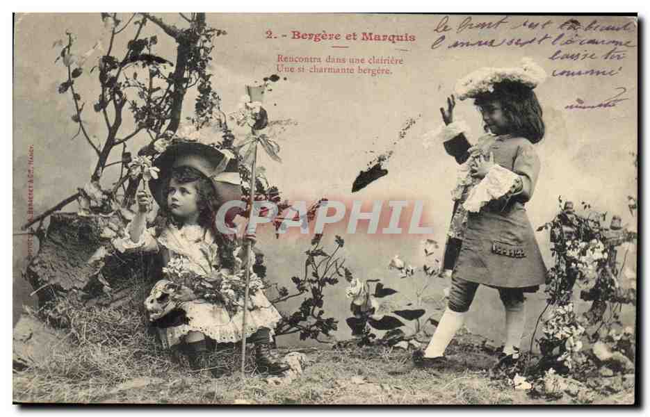 CPA Fantaisie Enfants Bergere et Marquis 