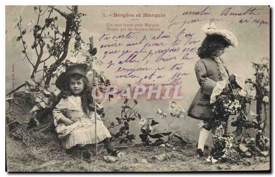 CPA Fantaisie Enfants Bergere et Marquis 