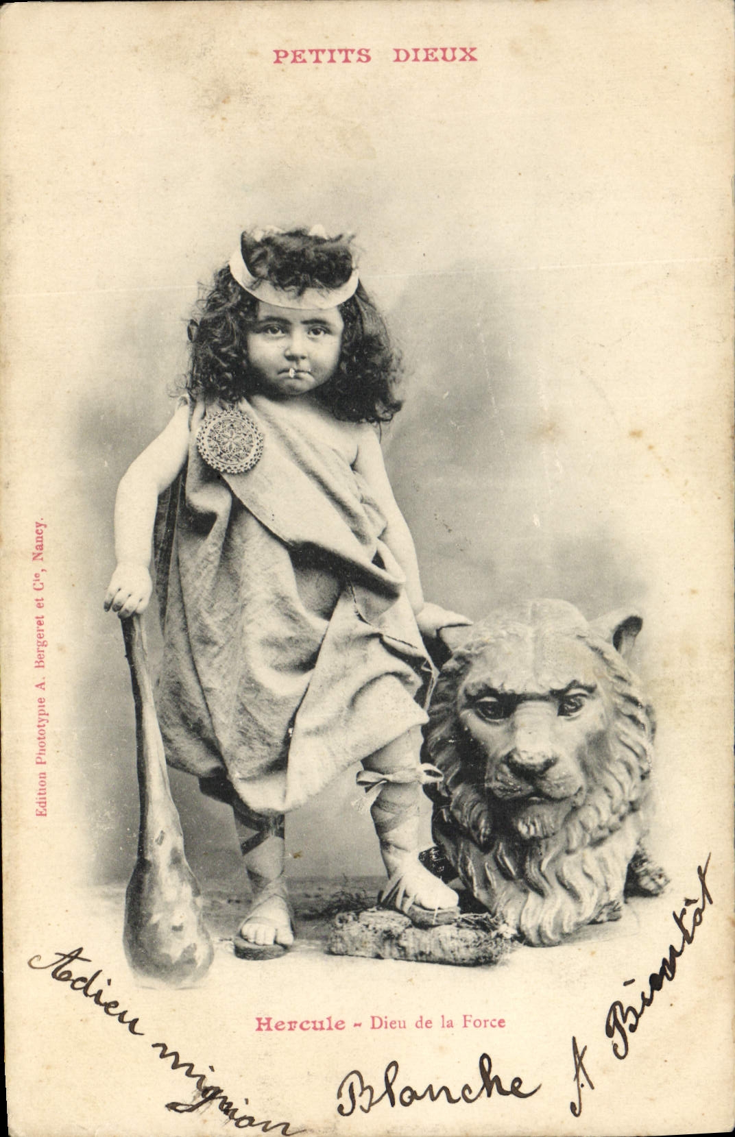 CPA Fantaisie Enfant Petits Dieux Hercule Dieu de la Force Lion