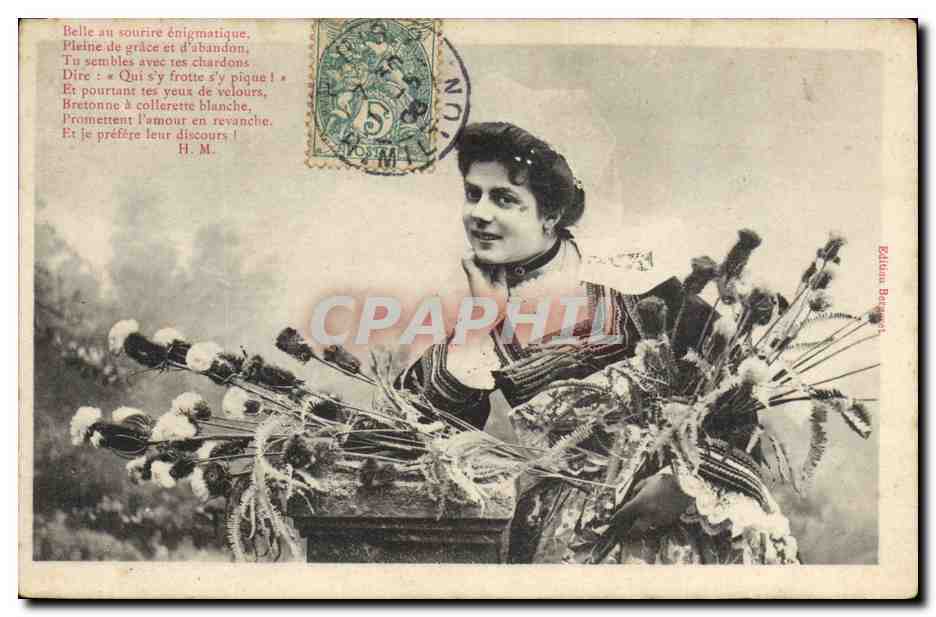 Jeune femme en costume breton — poème imprimé — éditeur Billaud-Berquet