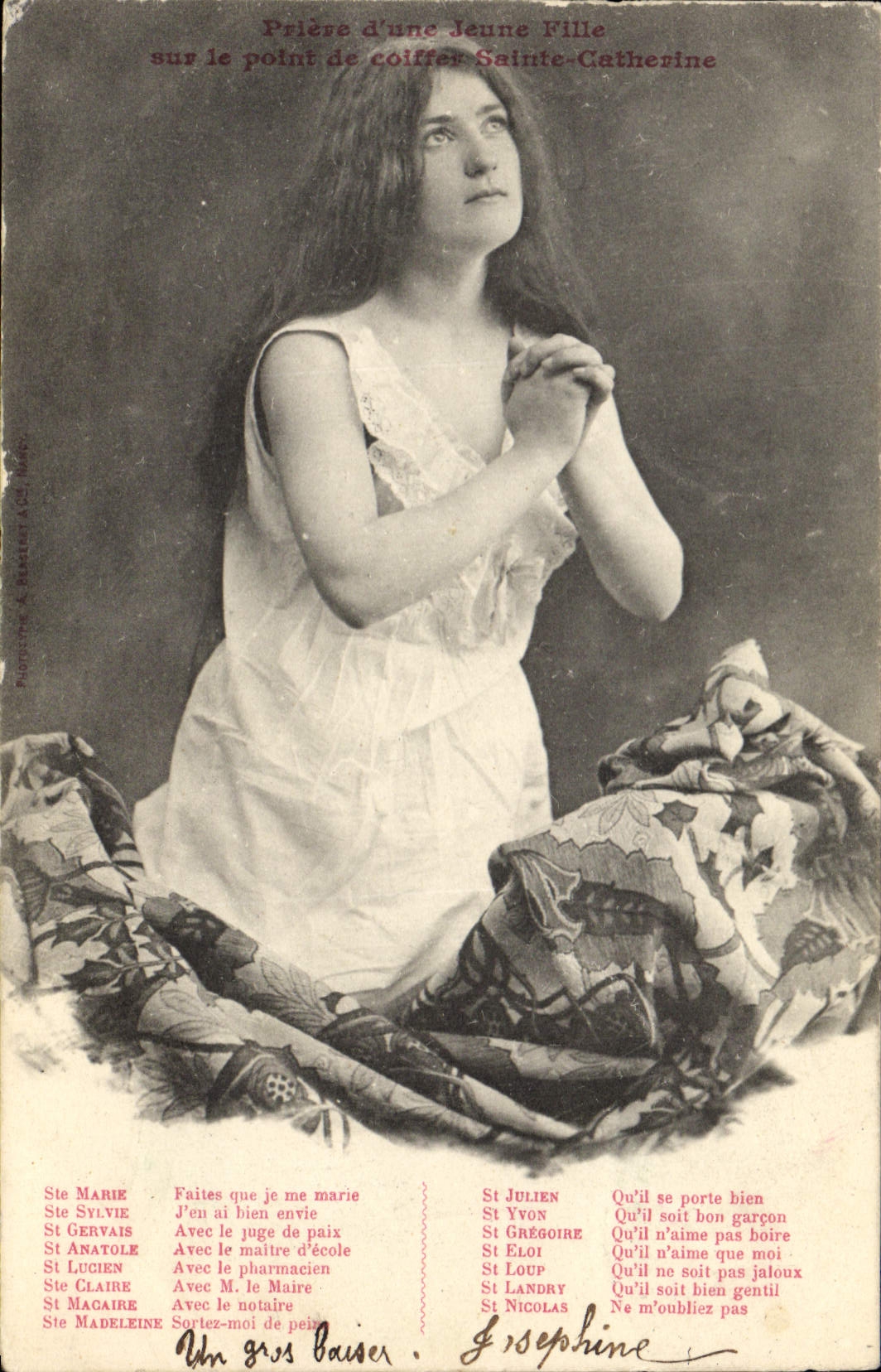 Prière d'une Jeune Fille sur le point de coiffer Sainte-Catherine — Phototypie & Sabatier, n° 122, Marseille