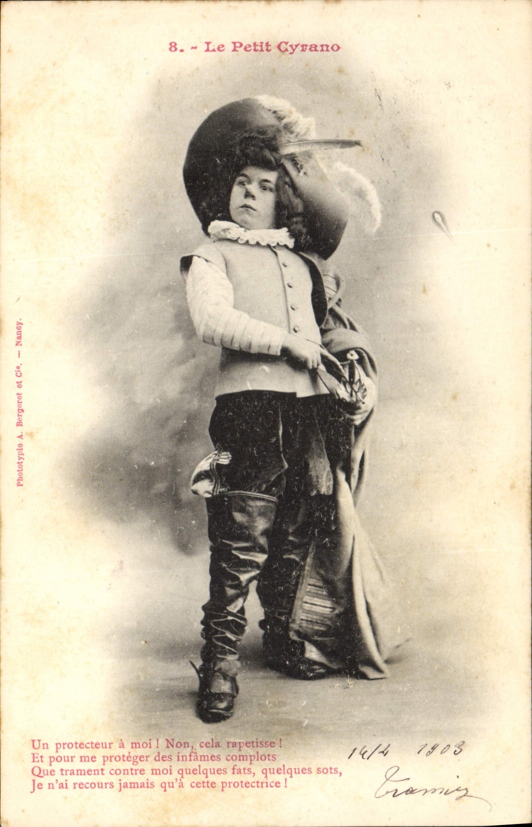 Le Petit Cyrano — scène de théâtre — Phototypie A. Burporet et Cie, Nancy, n°8
