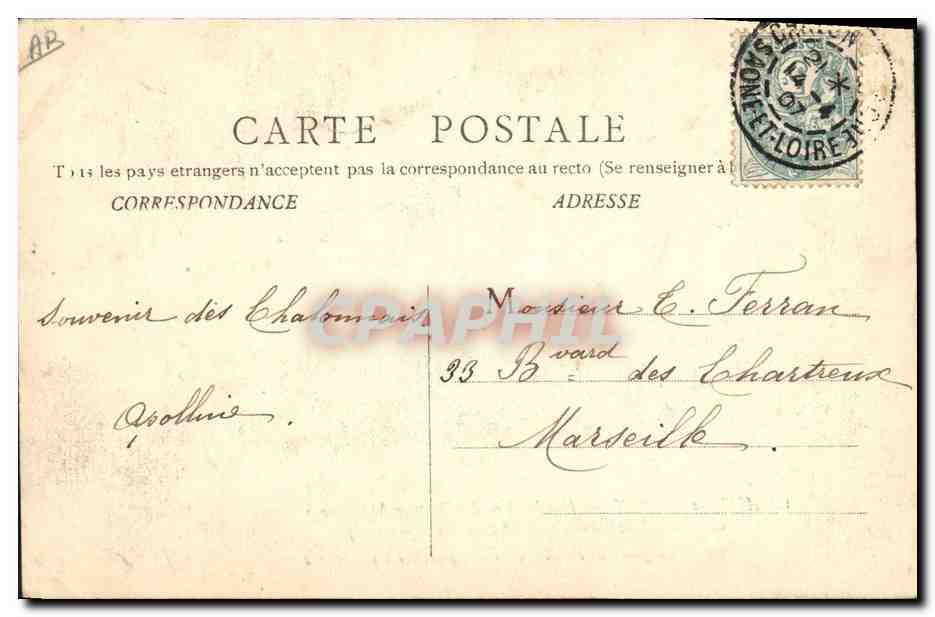 Chalon-sur-Saône — Funérailles du Docteur Mauchamp assassiné à Marrakech (Maroc) le 19 Mars 1907 — La place de l'Hôtel de Ville pendant les discours — B.F. Chalon-sur-Saône — Verso