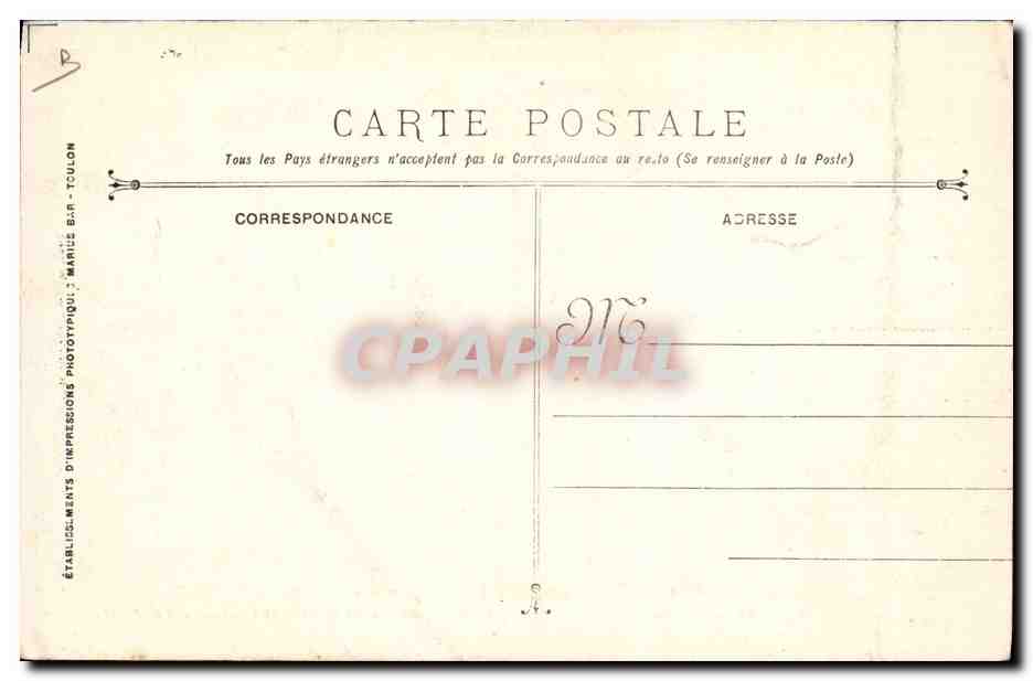 Funérailles des victimes de l'Explosion du Cuirassé LIBERTE — Arsenal de Toulon — Éditeur : MARCIS BÂR-TOULON — Verso