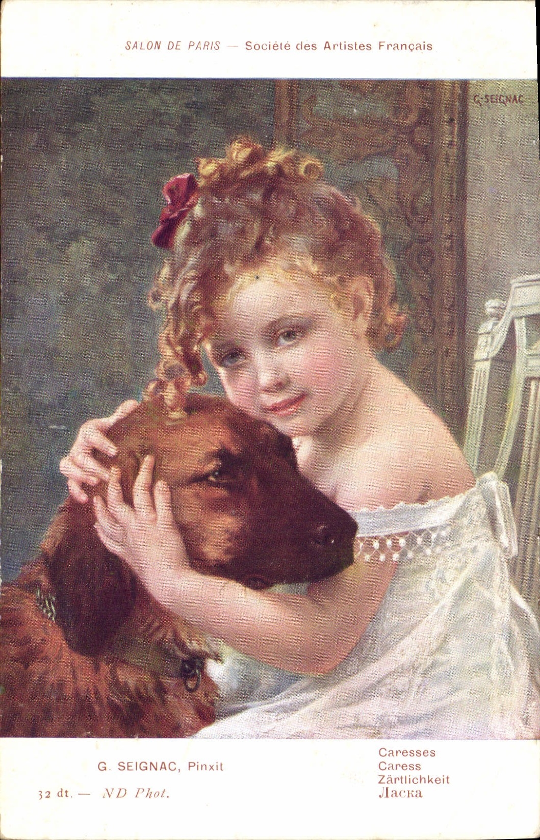 CPA Chien Chients Chiot Salon de Paris Seignac Caresses Enfant