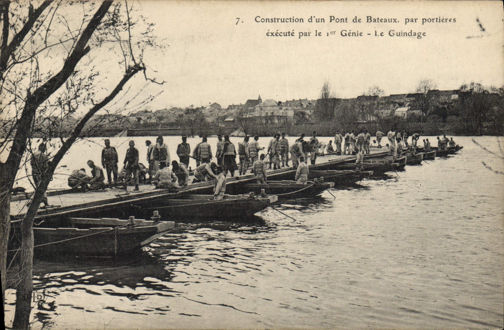 Baustelle eines Bootsbridges, durch Portières - Ausgeführt vom 1. Ingenieurregiment - Der Guindage
