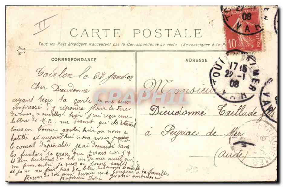 Le Cuirassé "IÉNA" après l'explosion du 12 Mars 1907 — Le Fort central. Phototypie Marins Bar — Toulon. — Verso