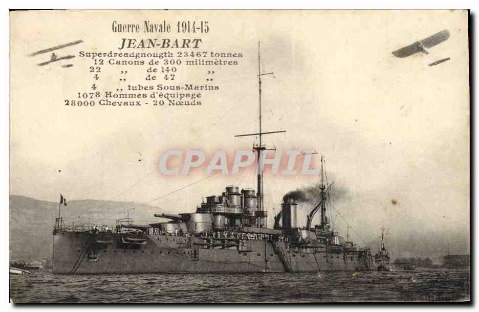 CPA Bateau Jean Bart Superdradgnougth Avion