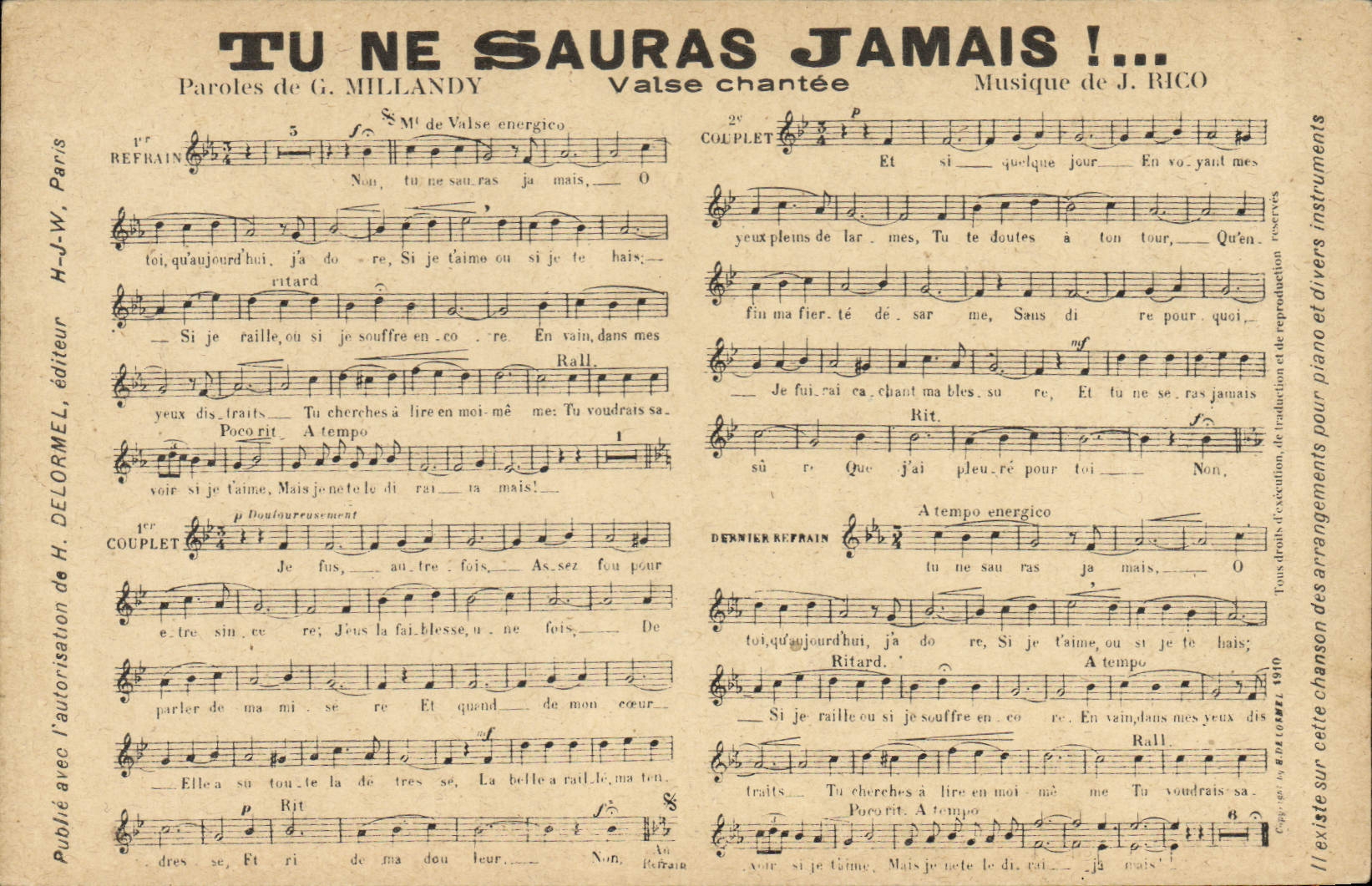 CPA Tu ne sauras jamais ! Millandy Rico Valse Chantee