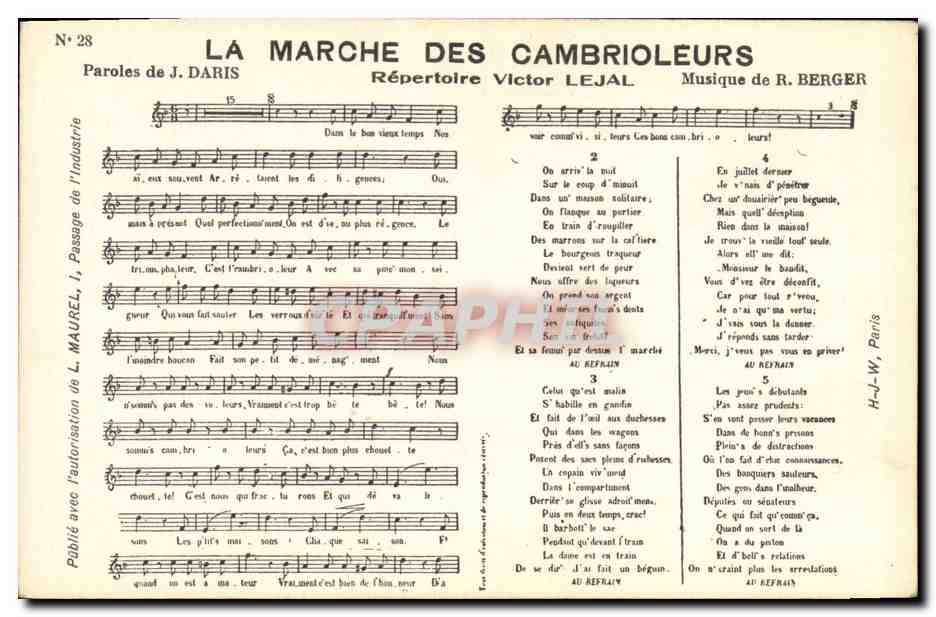 La Marche des Cambrioleurs — Répertoire Victor Lejal, N° 28 — Publié avec l'autorisation de L. Maurel, Paris