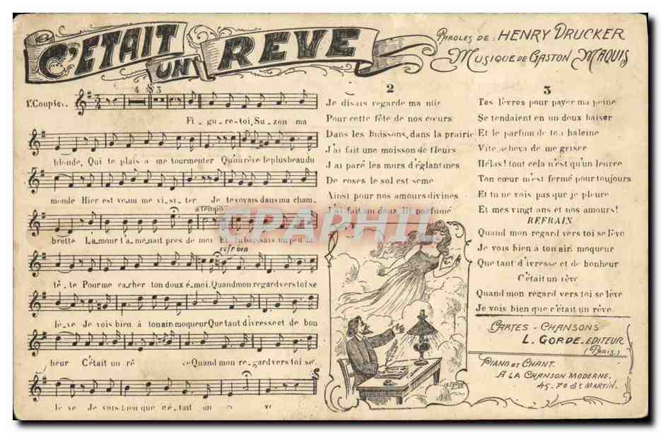 C'ÉTAIT UN RÊVE — Paroles de Henry Drucker, Musique de Gaston Miquis — Chants L. Gorde, Éditeur (Paris)
