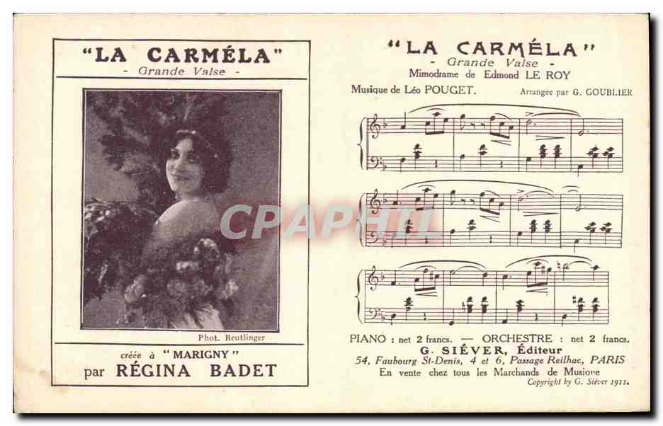 La Carméla — Grande Valse — par Régina Badet, éditée par G. Siéver, Paris 1911