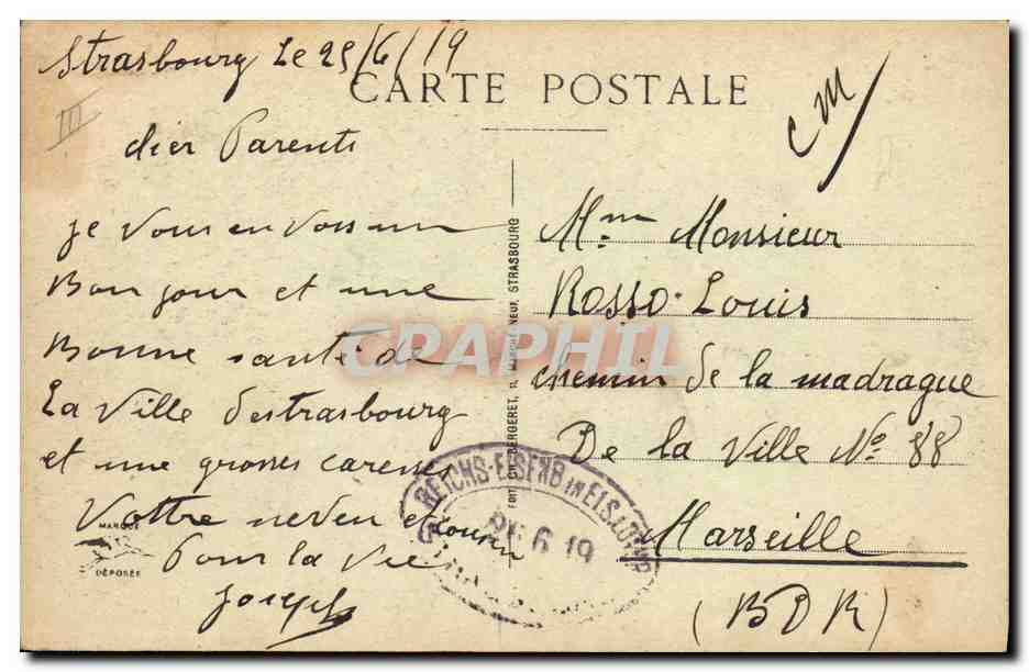 CPA Folklore Alsace Billet de logement — Verso