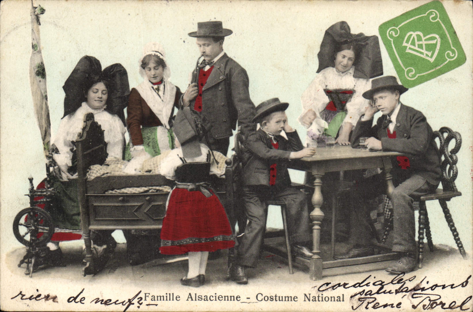 CPA Folklore Alsace Famille Alsacienne Costume national