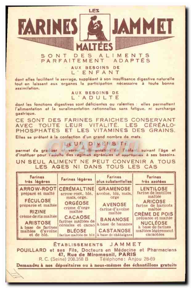 CPA Folklore Alsace Farines Jammet — Verso