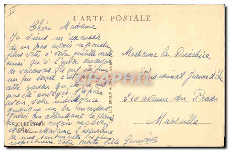 CPA Folklore Alsace Jeune Alsacienne en costume — Verso