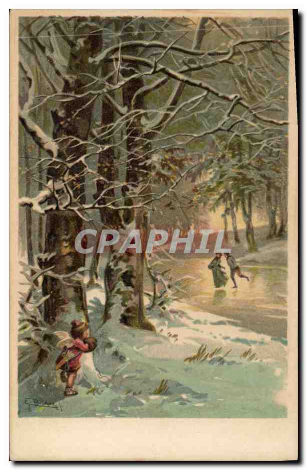 CPA Fantaisie Illustrateur Ange Patins a glace