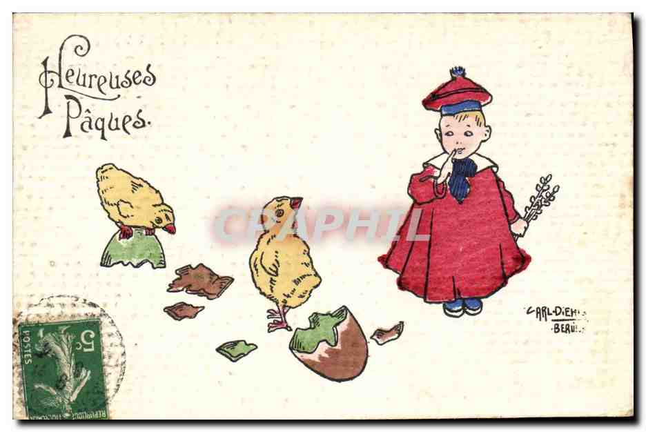 CPA Fantaisie Illustrateur Enfant Poussins Paques