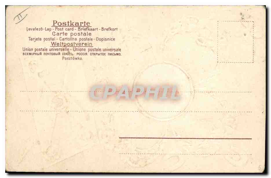 CPA Fantaisie Fleurs Femme Fer a cheval Trefle — Rückseite