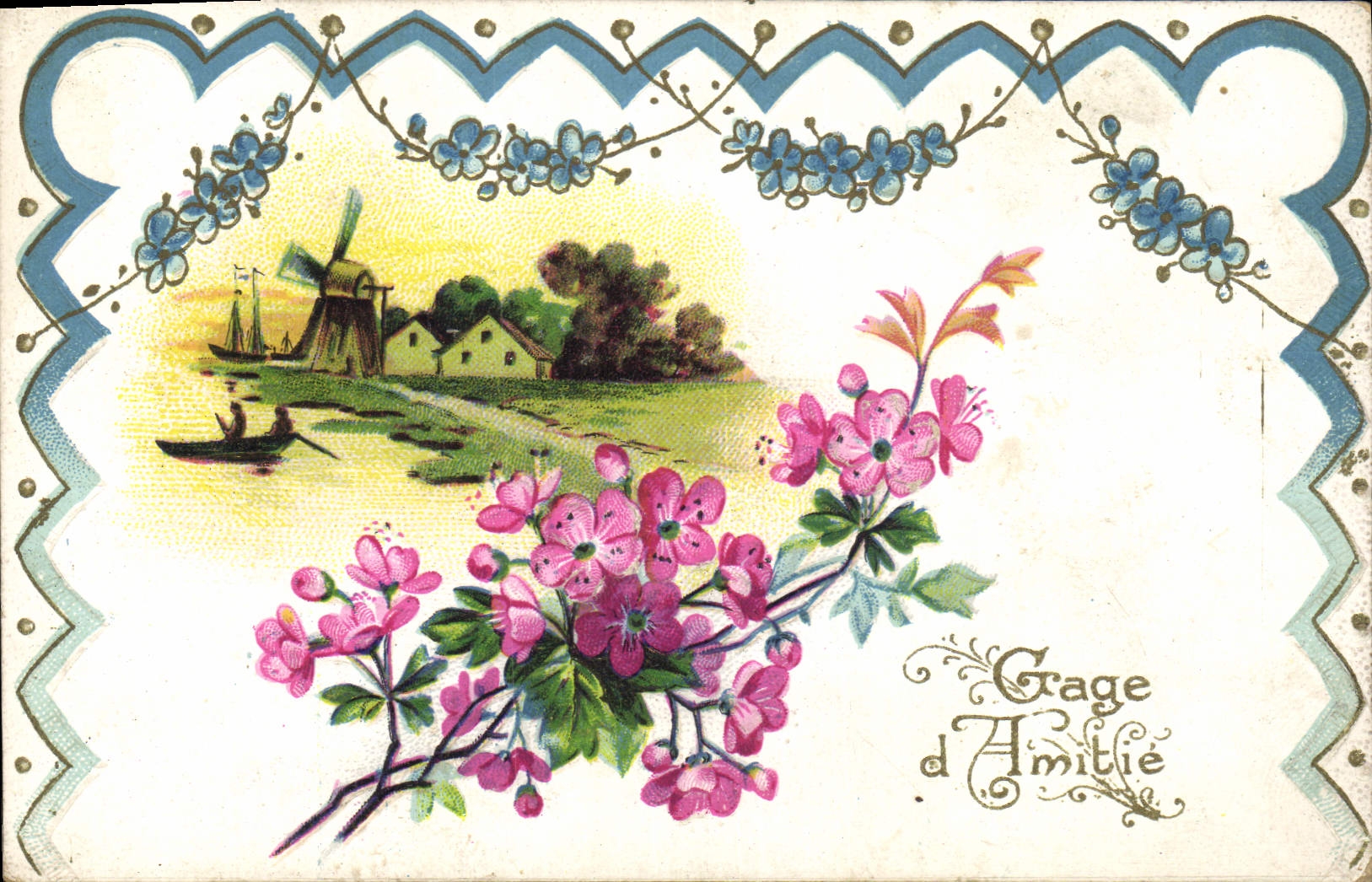 CPA Fantaisie Fleurs Moulin a vent