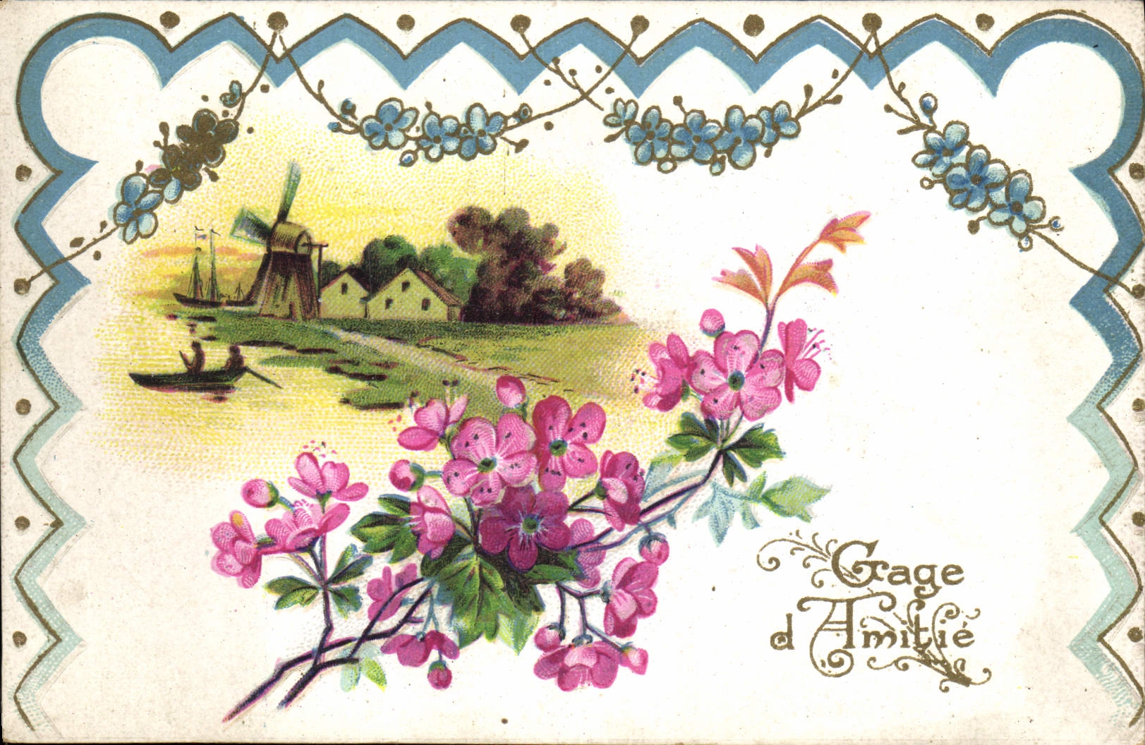 CPA Fantaisie Fleurs Moulin a vent