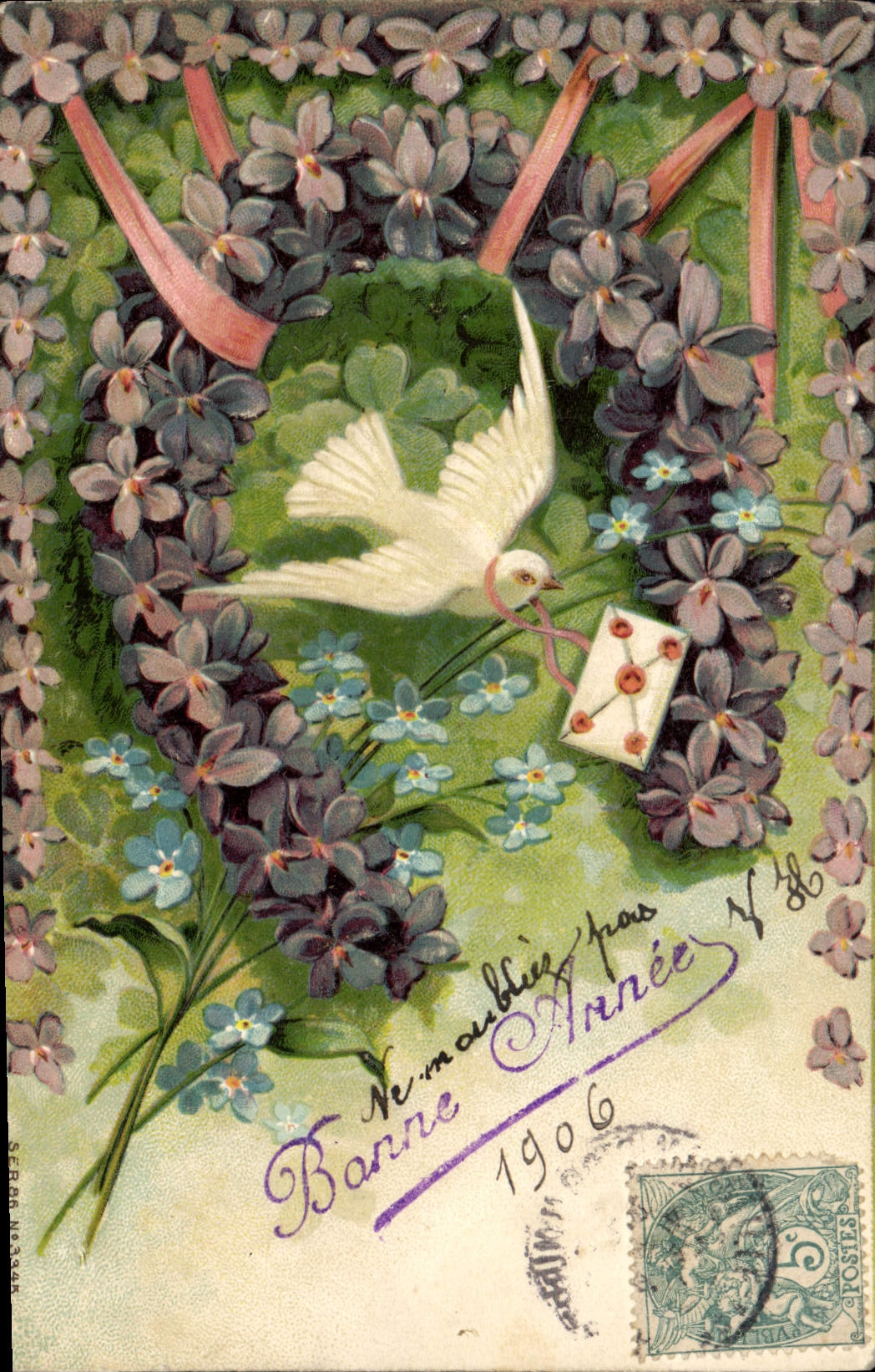CPA Fantaisie Fleurs Colombe