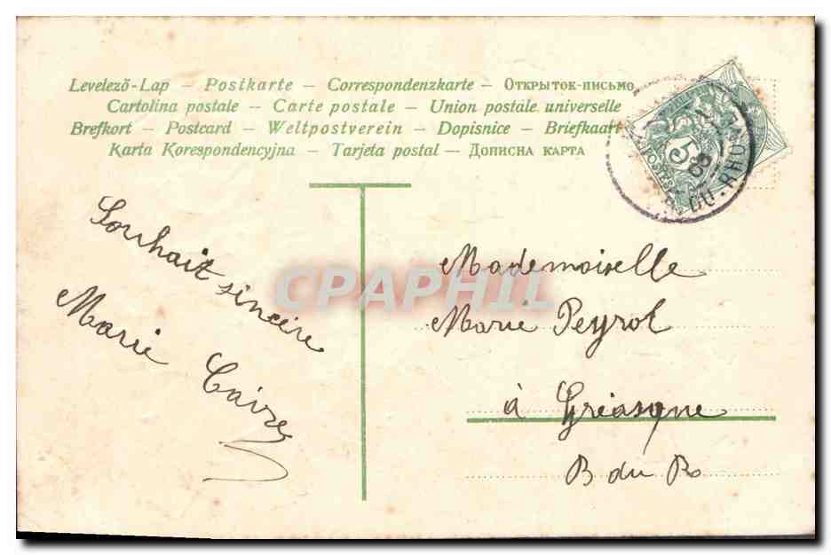 Violets et éperon — Bonne année — Carte postale universelle — Rückseite