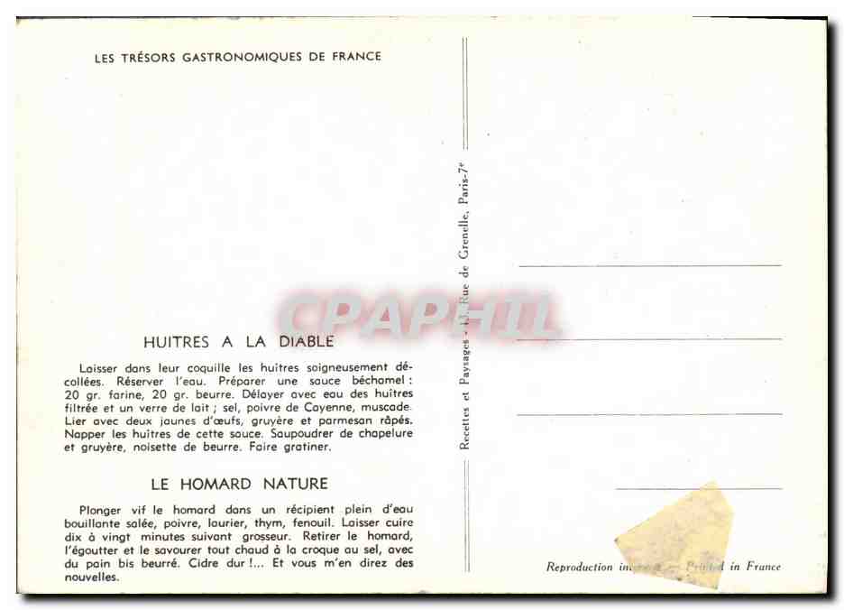 CPM Cuisine Huitres a la diable Homard nature — Rückseite