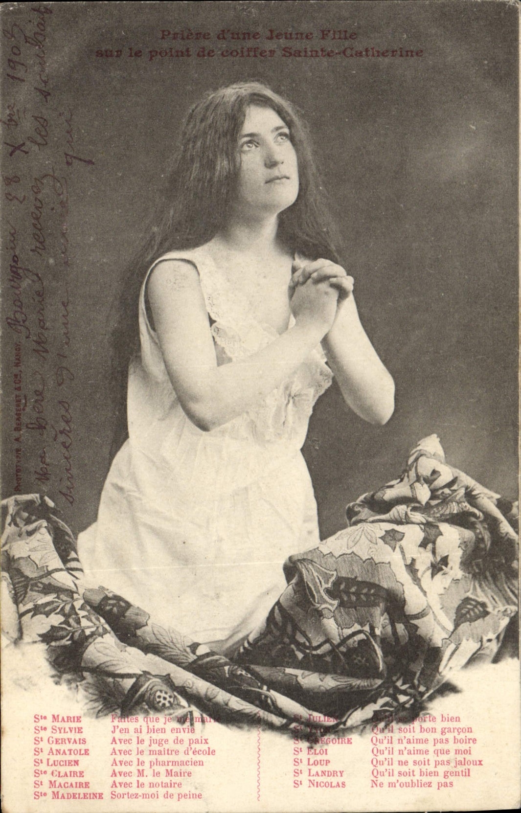 Prière d'une Jeune Fille sur le point de coiffer Sainte-Catherine — phototypie A. BONNET, NANCY