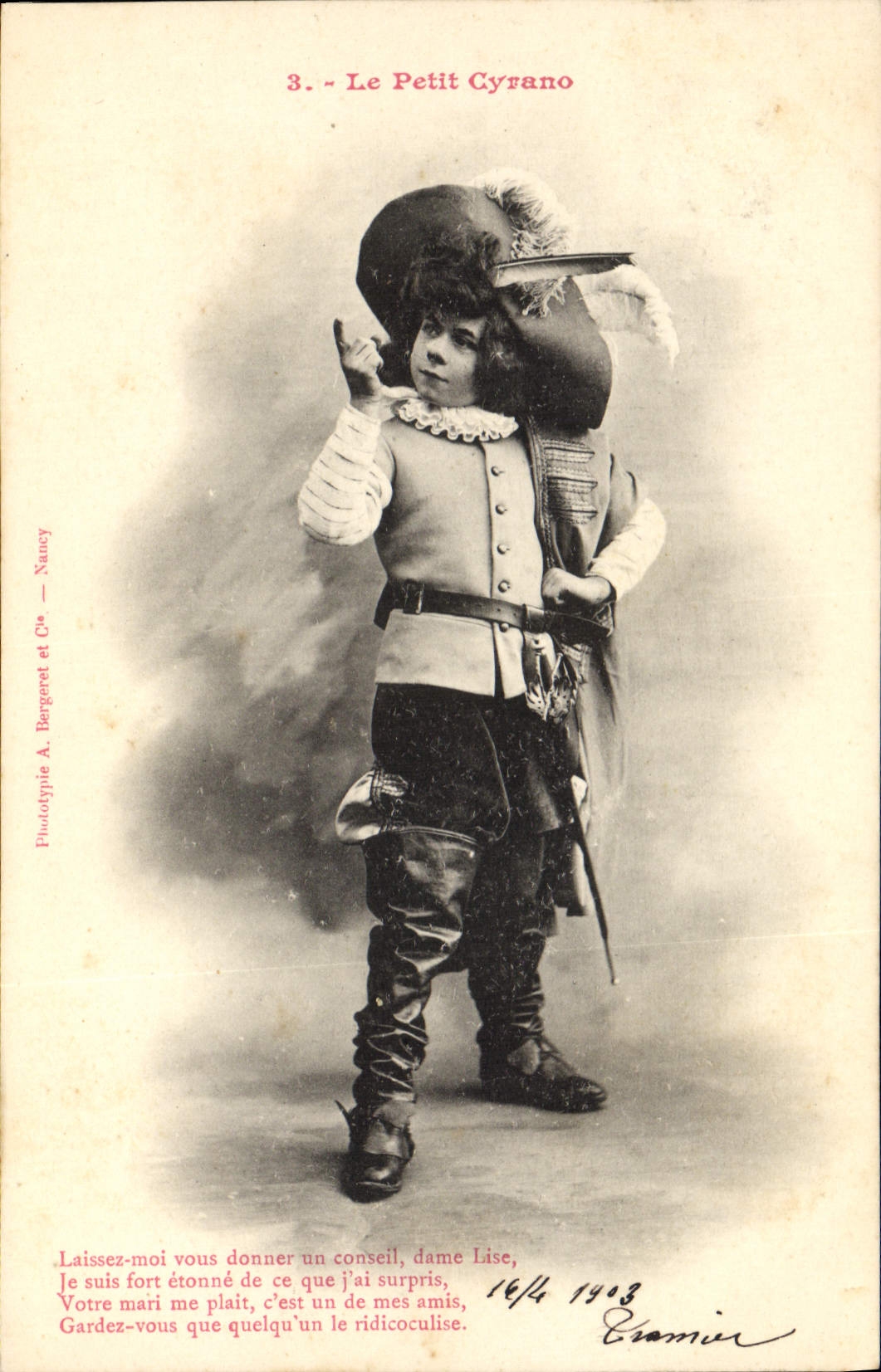 Le Petit Cyrano — scène de théâtre — Phototypie A. Bergeret et Cie, Nancy, n°3