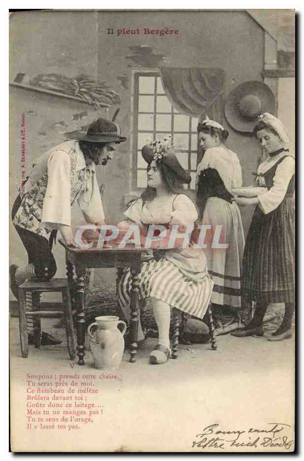 Scène de café — Il pleut Bergère — éditeur A. Béziers & Cie, n° V
