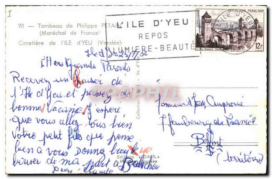 CPM Tombeau de Philippe Petain Marechal de France Cimetiere de l'Ile d'Yeu Vendee  — Rückseite