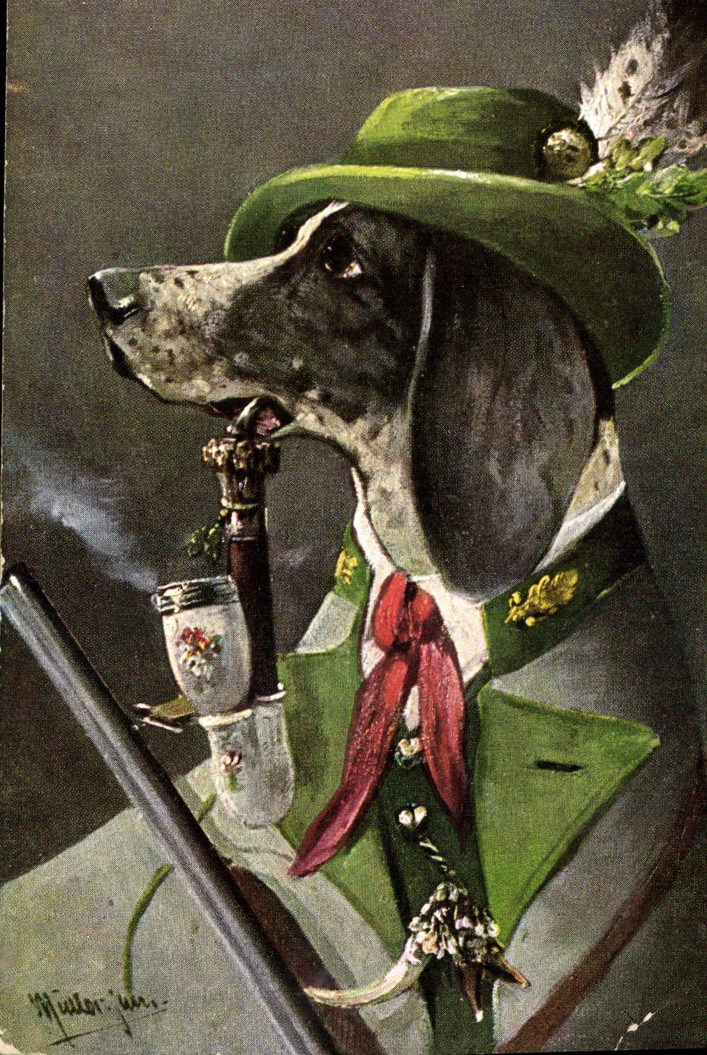 CPA Chien Chiens Chiot Pipe Chasse