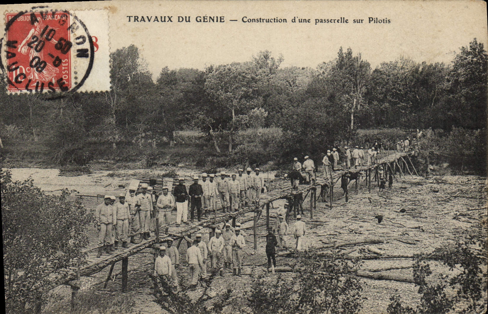 CPA Militaria Travaux du Genie Construction d'une passerelle sur pilotis