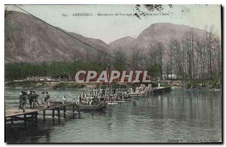 Grenoble — Brückenbauarbeiten durch die Cénie auf der Isère — Cliché A.V. Sammlung J.P. Grenoble