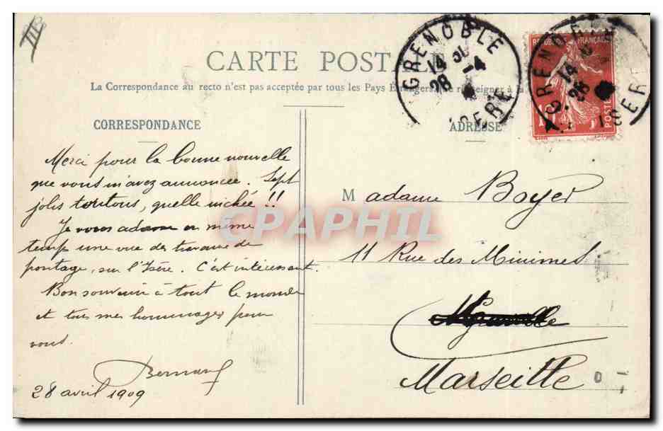 Grenoble — Brückenbauarbeiten durch die Cénie auf der Isère — Cliché A.V. Sammlung J.P. Grenoble — Rückseite